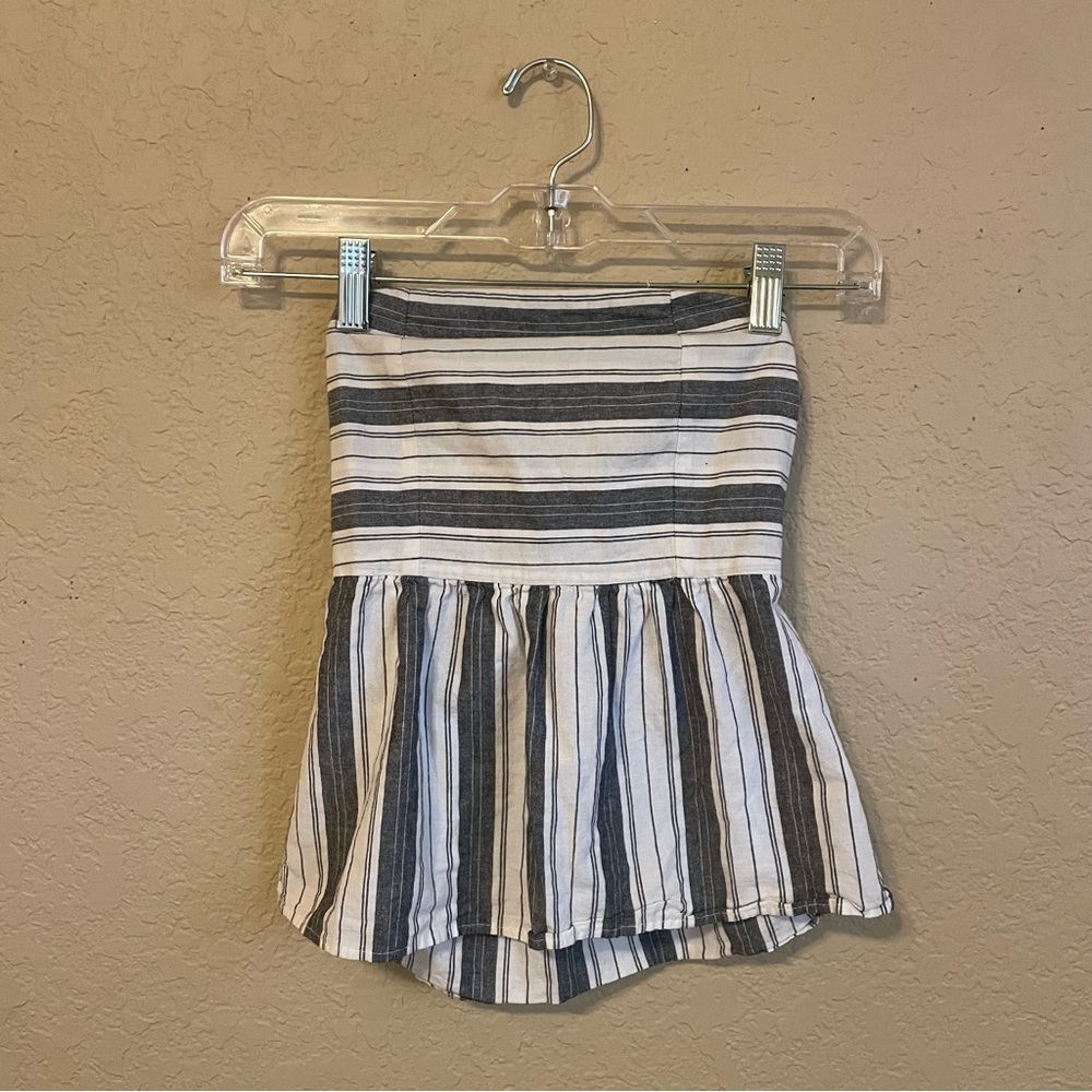 White and gray strapless top